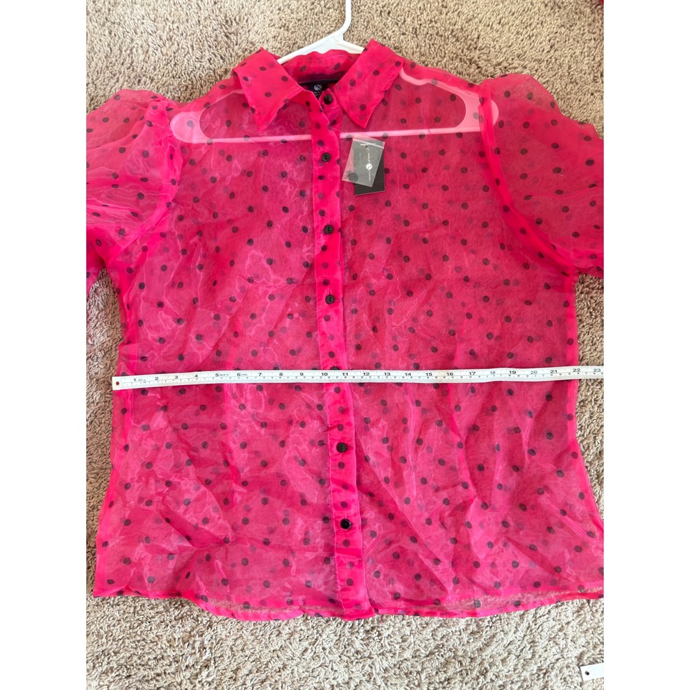 Ashley Stewart Pink Polka Dot Sheer Organza Puff Sleeve Blouse Size 10 NWT - Picture 5 of 7